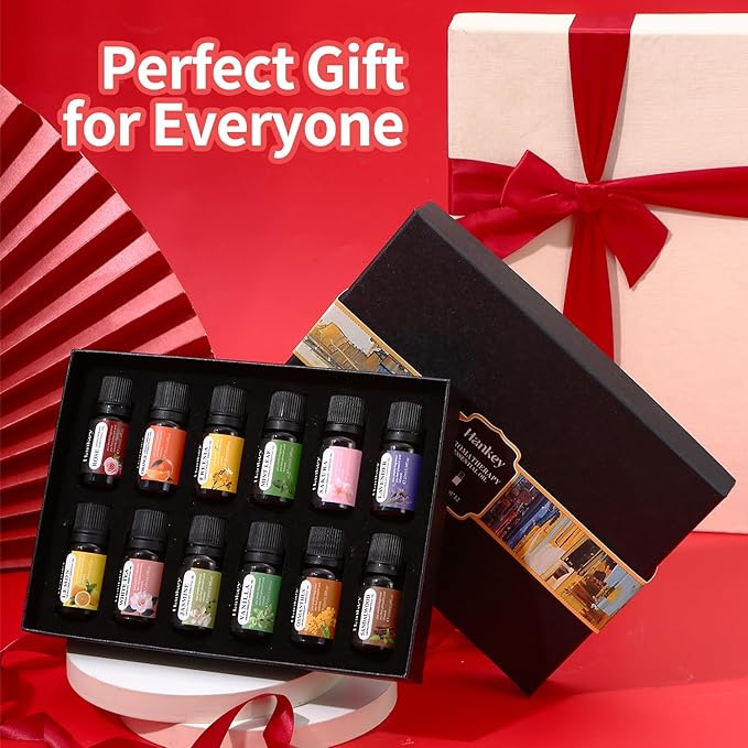Premium Essential Oils Gift Set, 12 Aromatherapy Blends for Diffusers, Home Care, Candle Making-Rose, Orange, Freesia, Mint, Sakura, Lavender, Lemon, White Tea, Jasmine, Vanilla, Osmanthus, Sandalwood