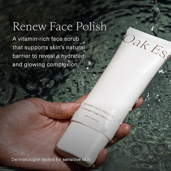 Oak Essentials Renew Face Polish | Gentle Exfoliating Face Scrub with Pineapple Extract, Vitamin C & Polishing Beads, 3.4 Oz
