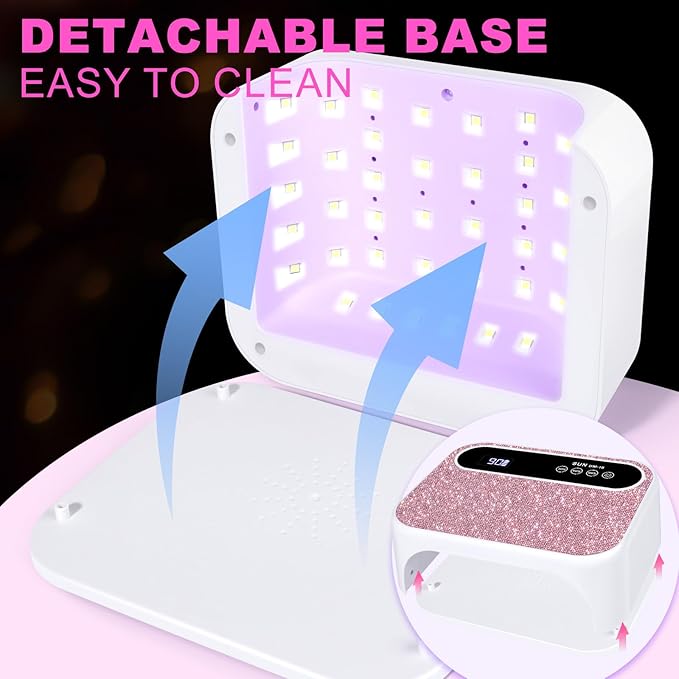 Led Nail Lamp, 126W Gel Nail Light Rechargeable Professional Lamp 42Pcs Beads Automatic Sensor for Manicure at Home and in Salons(Pink Diamond)
