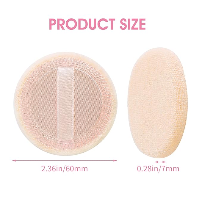 Sibba Loose Powder Puff 12 Pieces Round Velour Face Makeup Compact Body Container Setting Pressed Blending Foundation Cream Make Up Ribbon Strap Sponge Cushion Applicator (Skin Color)