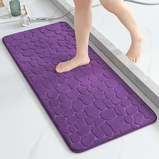 YIHOUSE Memory Foam Runner Rug, Cobblestone Bathroom Runner Rugs Super Water Absorbent Bath Mats for Bathroom Machine Washable Bath Rugs for Hallway Bedroom Laundry Room(20 x 47,Eggplant)