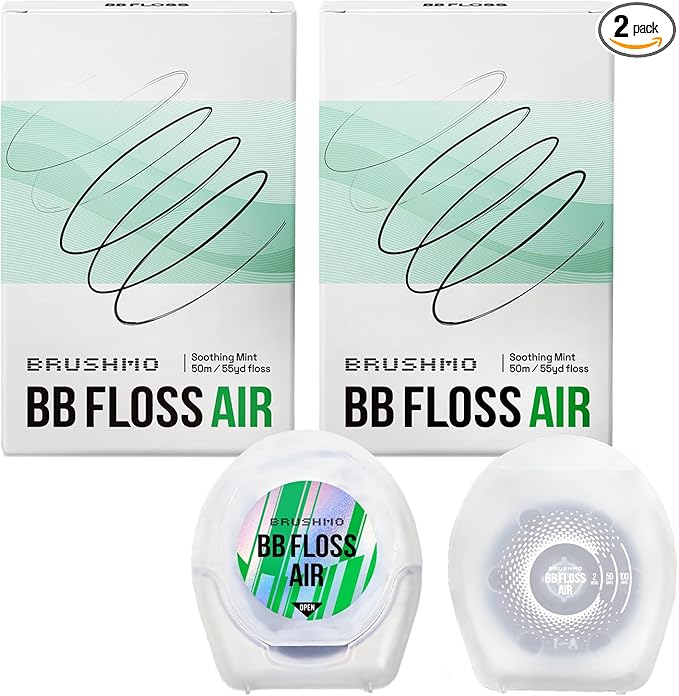 Brushmo Black Floss Air (BB Floss Air) - Ultra Soft & Thin Expanding Gum-Friendly Soothing Mint Dental Floss, Natural Wax Helps Remove Plaque from Teeth, Dentist Designed PTFE & PFAS Free, 110 yd