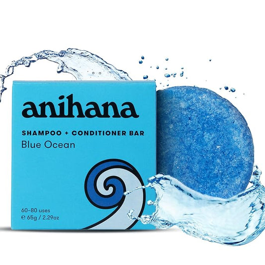 ANIHANA Shampoo and Conditioner Bar for Regular Normal Hair, Clean, Purifying, Natural, Healthy Look and Shine, Paraben Free, Blue Ocean, 2.29 oz