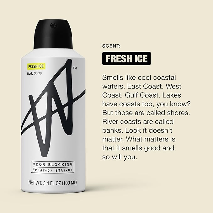 W Jake Paul Fresh Ice Body Spray for Men, Odor Blocking Body Deodorant, Long Lasting Protection, 3.4 fl oz