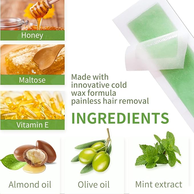 Facial Wax Strips for Women – 98% Natural Formula, Hypoallergenic for Sensitive Skin – Face Wax Strip for Hair Removal, Gentle & Quick Eyebrow Wax Strips for Upper Lip, Chin, Legs & Bikini Line