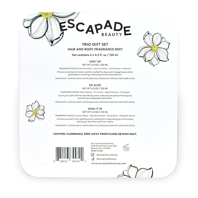 ESCAPADE BEAUTY Trio Gift Set: So Alive, Soak it In, Cozy Up - Hair and Body Fragrance Mist - (3), 4.2oz each