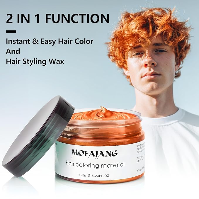 Orange Temporary Hair Color Wax - SOVONCARE Washable Hair Dye for Men & Women, All-Day Hold Disposable Hair Styling Clays for Party, Cosplay & Daily 4.23 oz