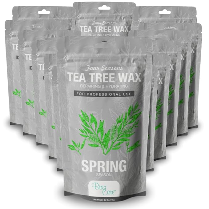 Professional Tea Tree Wax Case - 12 Pack Hard Wax for Sensitive Skin Hair Removal – Antiseptic Tea Tree Oil Infused – Salon Quality Stripless Wax for Face, Bikini, Brazilian – Bulk Waxing Supplies