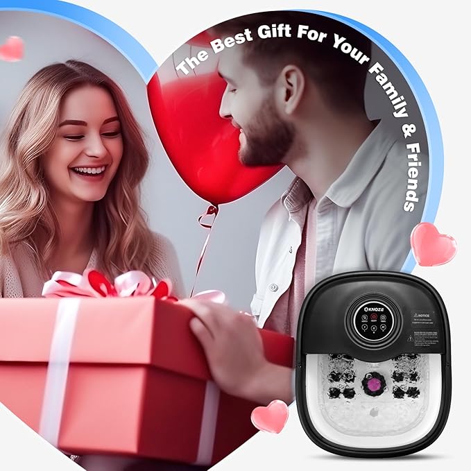 KNQZE Collapsible Foot Spa Bath with Heat, Remote Control, Temperature Control, Bubbles, Pumice Stone, Red Light, Timer, 16 Massage Roller Pedicure Foot Spa Foot Soaker for Soothe & Relax Tired Feet