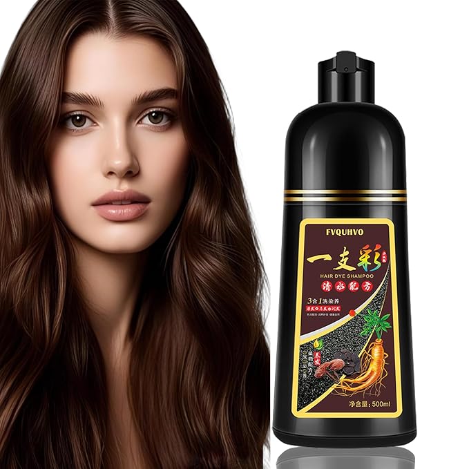 Fvquhvo Hair Dye Shampoo 3 in 1, Hair Color Shampoo for Women Men, Long Lasting Brown Hair Dye, Colors in Minutes, Champu Para Pintar el Cabello, Easy to Use 16.90 Fl Oz