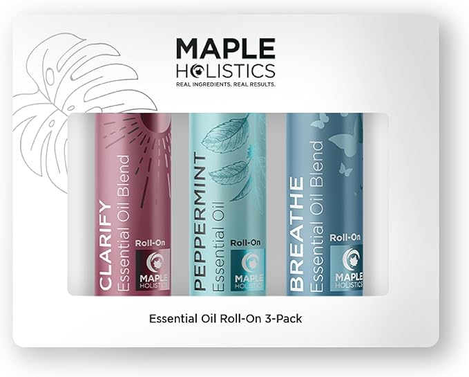 Headache Roll on Essential Oils - Aromatherapy Essential Oils Sets Variety Pack with Peppermint Clarify and Breathe Essential Oil Roll Ons - Fun & Cute Wellness Gift for Young Women Teens & Girls