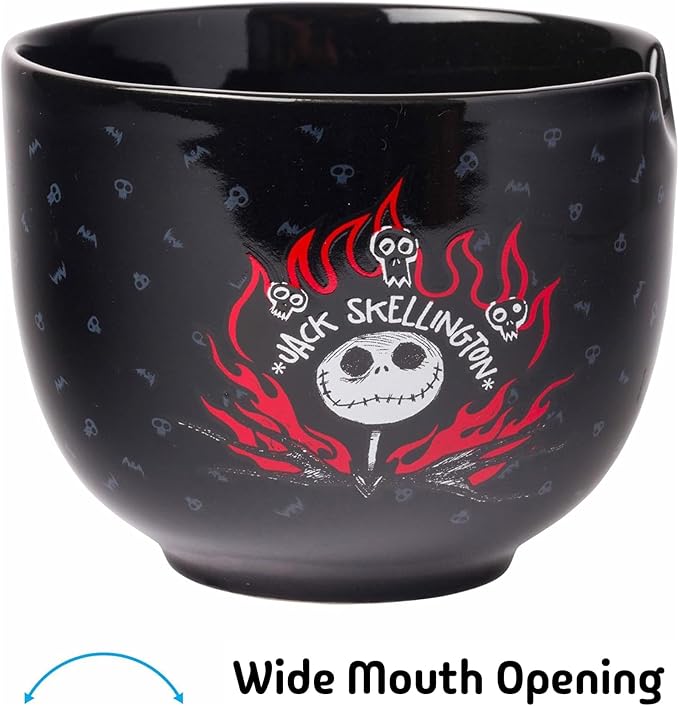 Silver Buffalo Disney Nightmare Before Christmas Jack Skellington Ceramic Ramen Noodle Rice Bowl with Chopsticks, Microwave Safe, 20 Ounces