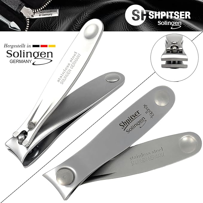 SHPITSER Professional 7pc TopInox Surgical Stainless Steel Tools Manicure Pedicure Set in Genuine Durable Leather Case Handmade in Solingen Germany for Nail and Cuticle Care