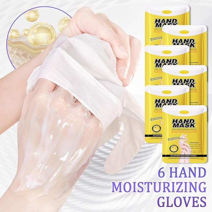 Hand Mask Moisturizing Gloves 6 Pack,Hydrating Hand Mask for Women,Soft Gloves for Dry Cracked Skin K