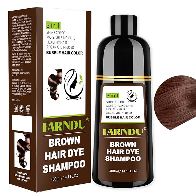 Brown Hair Dye Shampoo for Women Men, Gray Hair Coverage, Natural Herbal Ingredients
