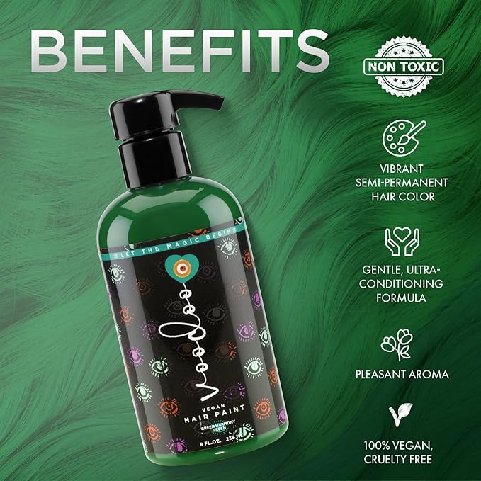 MOEHAIR Semi-Permanent Hair Color | Dark Blue Hair Dye 8 Oz | No Ammonia, Sulfate or Paraben | Vegan & Cruelty-Free | Voodoo Serenity Blue Hair Color (Green)