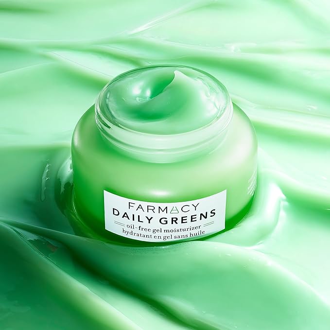 Farmacy Travel Face Moisturizer - Daily Greens Oil Free Facial Moisturizer with Polyglutamic + Hyaluronic Acid - Gel Facial Cream that Reduces Shine, Clears Pores + Balances Oil - Fragrance-Free (8ml)