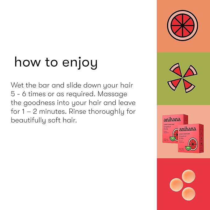 ANIHANA Conditioner Bar for Dry Damaged Safe For Color Treated Hair Moisturizing Hydrating Healthy Looking Hair Paraben Free Grapefruit and Lime 2.1 oz