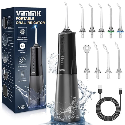 Water Flosser, Cordless Water Dental Flosser, 9 Jet Tips 5 Modes 300ML IPX7 Waterproof, Portable Rechargeable Oral Irrigator for Home Travel - Gums, Orthodontic, Braces Care - Black