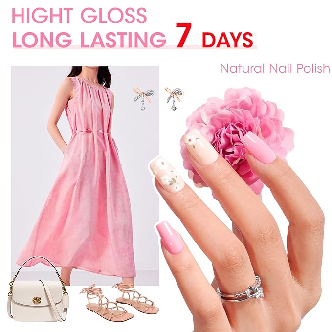 GELLEN Bright Pink Nail Polish, Air Dry Nude Pink Regular Nail Polish for French Manicure Women Home Salon All Seasons, Not UV Gel, TPO Free, Hema Free, Non-toxic