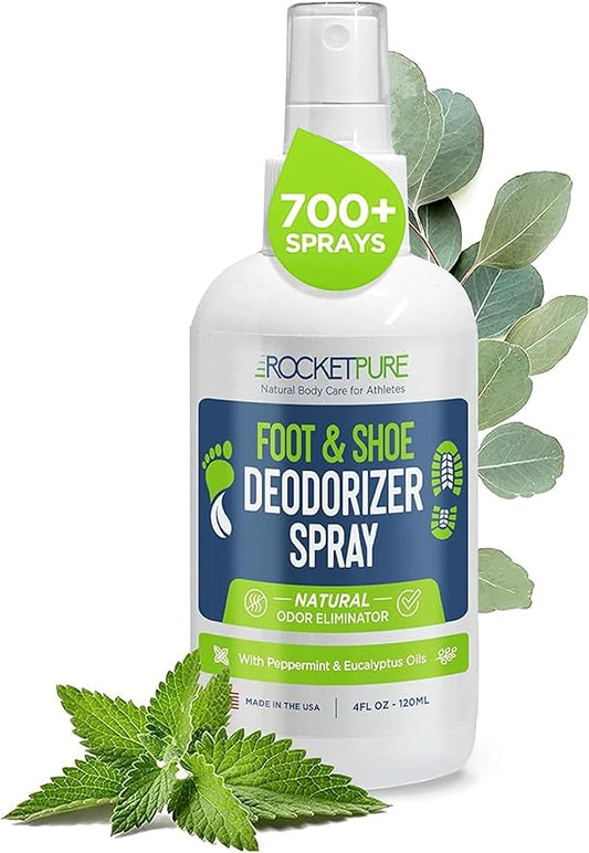 Rocket Pure Natural Foot and Shoe Deodorizer Spray, Deodorant and Odor Eliminator for Smelly Feet, Smell Remover, Formulated with Essential Oils, Made in the USA, Mint, 4 fl oz (Pack of 1)