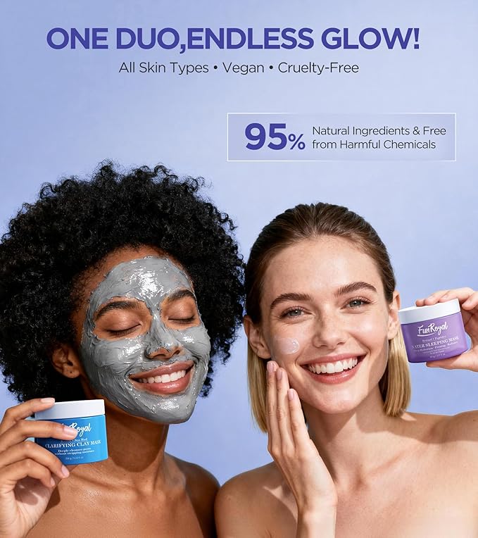 Glow-Boosting Face Masks Skincare Set – Deep Detox Clay Mask for Clear Pores, Blackheads and Excess Oil, Hydrating Overnight Face Mask with 10% Hydrolyzed Collagen – Spa-Like Facial Skin Care at Home