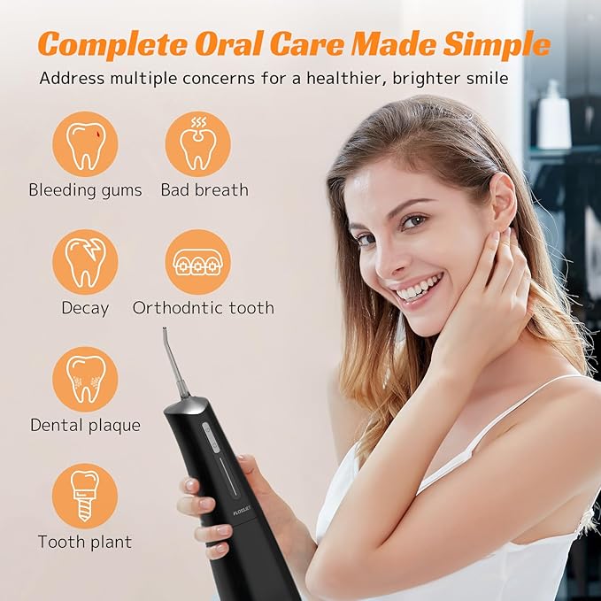 Water Dental Flosser Cordless Oral Irrigator with 300ml 5 Tips 4 Modes USBCharger Portable Travle Irrigation Cleaner IPX7 Electric Irrigador Dental for Teeth Cleaning (Black)