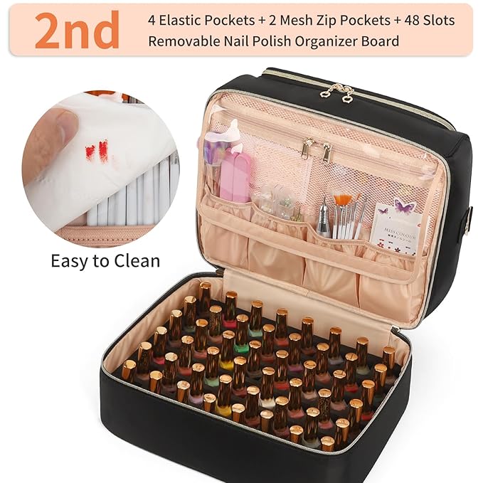 CUBETASTIC Nail Polish Organizer, Nail Tech Organizers and Storage Case Holds 69 Bottles Nail Polish & Nail Lamp, Travel Nail Supplies bag for Nail Tech Kit & Manicure Tools, Black