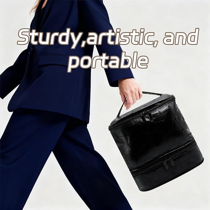 LKE Nail Polish Organizer, Nail Organizers and Storage - Double Layer Holder for Painting Nails, Holds 30 Bottles & Nail Lamp, PU Leather Professional Manicure Case with 2 Bags, Travel Essential