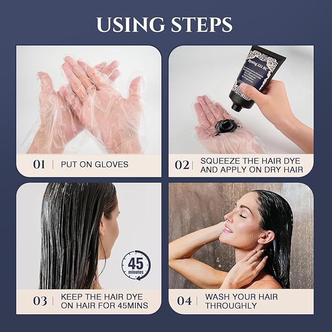 Black Hair Color Ammonia Free/PPD Free/Hydrogen Peroxide Free, Natural Herbal Black Hair Dye for Women Men Gray Hair Coverage, Champu para canas