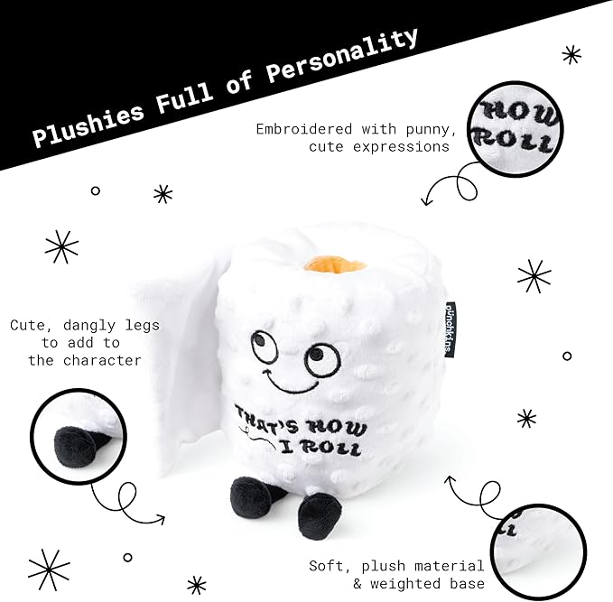 Punchkins Toilet Roll Plushie - That's How I Roll Silly Toilet Paper Plush, Cute & Sassy Plush Toy for Gifting