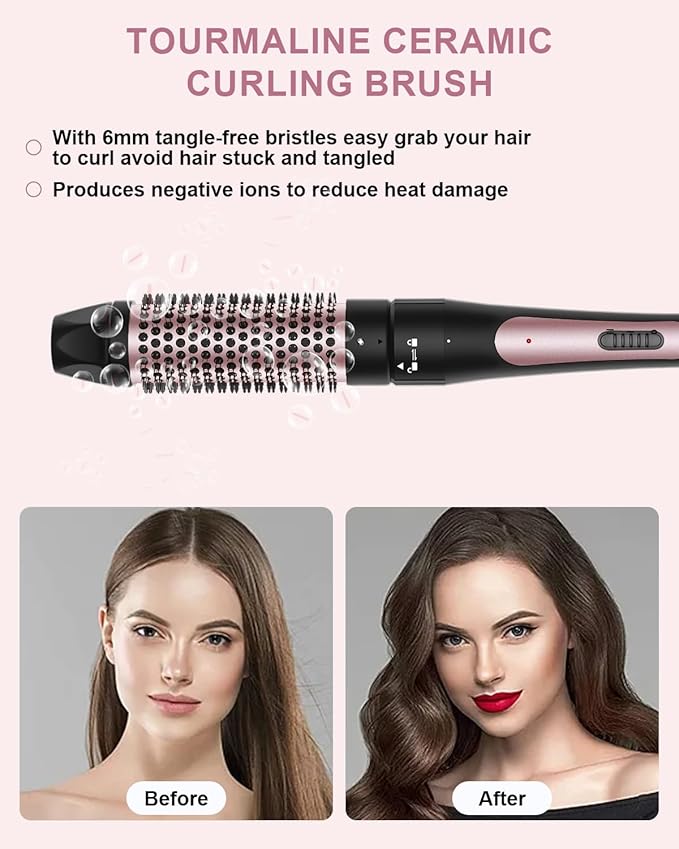 6 in 1 Wand Curling Iron, 3 Barrel Curling Iron Set with Thermal Brush (1.5") and 5 Interchangeable Ceramic Wand Curler (0.35"-1.25"), 2 Temp Heating Setting, Christmas Birthday Gifts for Women