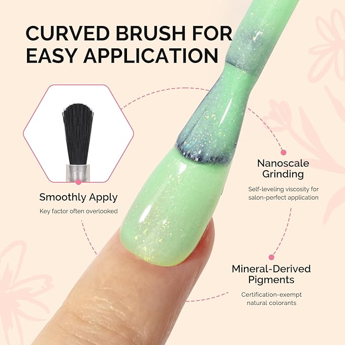 MelodySusie Fleurwee Plant Based Gel Nail Polish, Nail Polish Hema Free 21 Non Toxic Long Lasting No Chip Finger Toe Nail Art Manicure Salon DIY at Home Gifts for Women Lime Green Glitter P64