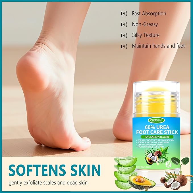 60% Urea Cream Stick with 2% Salicylic Acid, Anti-Cracking Foot & Hand Cream Moisturizer for Dry Cracked Heel Feet, Knee, Elbow, Foot Balm Stick for Callus Remover & Dead Skin Softener (2)