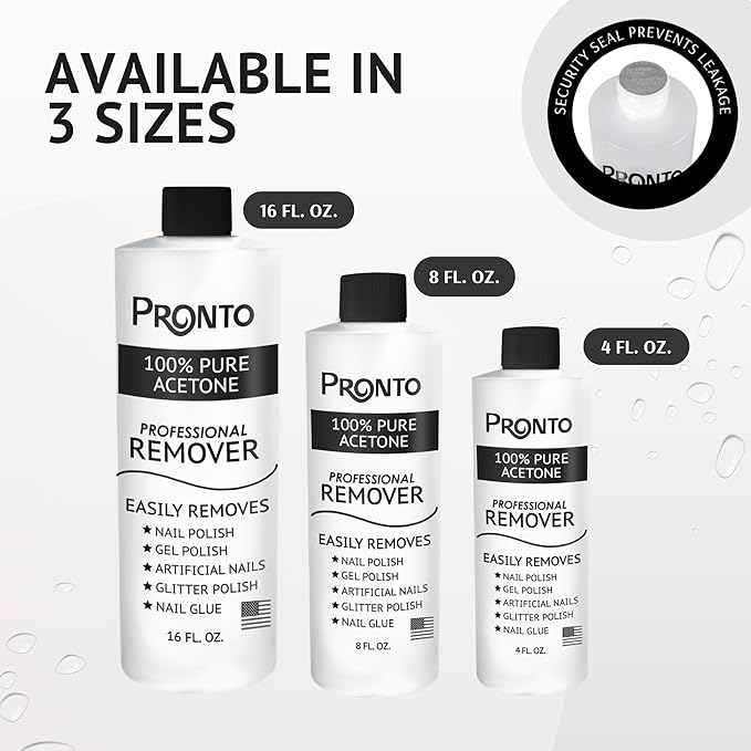 Pronto 100% Acetone Gel Nail Polish Remover - Gel Polish Remover for Nails | Acetone Nail Polish Remover & Acrylic Nail Remover for Removal of Glue, Gel & Dip | Gel Nail Remover, 12 Fl oz