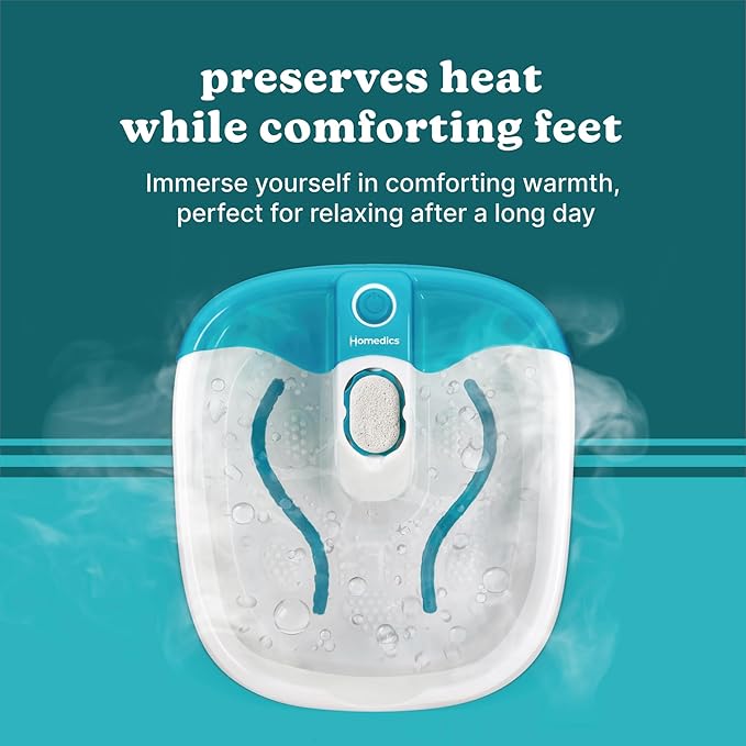 Homedics Bubble Mate Foot Spa, Toe Touch Controlled Foot Bath with Invigorating Bubbles and Splash Proof, Raised Massage nodes and Removable Pumice Stone