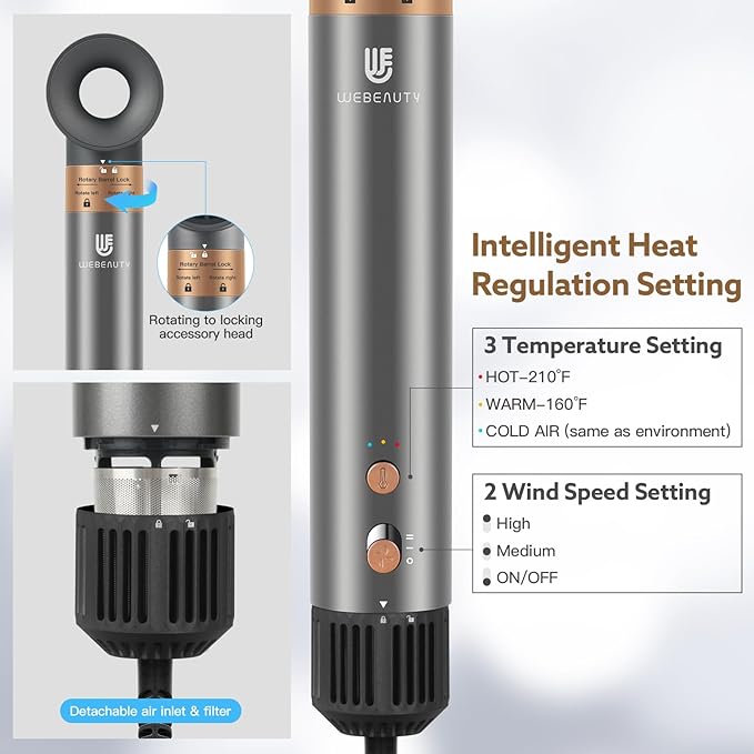 Hot Air Wrap Hair Styler, 5 in 1 Hair Dryer Brush Auto Wrap Curlers Frizz-Free Styling Tool for All Hair Types Fast Drying, Curling, Smoothing, Volumizing & Straightening with Travel Storage Case