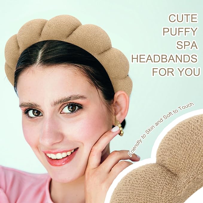 3 Pack Terry Cloth Spa Headbands - Skincare Makeup Headbands With Puffy Hair Band for Face Washing and Skincare Routine