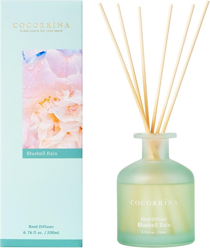 Cocorrína Reed Diffuser - Bluebell Rain 6.76oz Diffuser with 8 Sticks Home Fragrance Essential Oil Reed Diffuser for Bedroom Bathroom Shelf Decor Office Decor (Summer Collection)