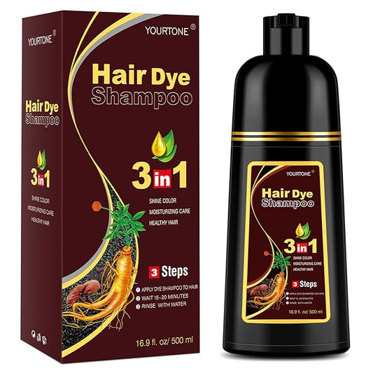 Dark Brown Hair Dye Shampoo 3 in 1 for Gray Hair Coverage, Hair Color Shampoo for Women Men, Herbal Ingredients Champu Para Pintar el Cabello (16.9 Oz)