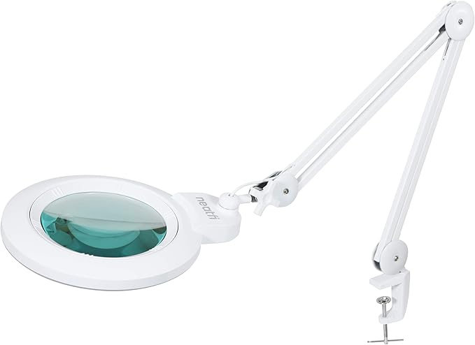 Neatfi XL Bifocal LED Magnifying Lamp, 7-Inch Acrylic Lens, 5D/20D Magnification, Hands-Free, Dimmable, 84 SMD LED, Adjustable Arm for Crafts, Reading, Close Work (White, with Clamp)