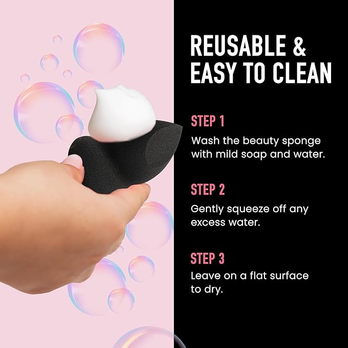 Frankie Rose Cosmetics Complexion Perfection Sponge | Latex-Free Foam & Vegan Makeup Sponge For Foundation, Concealer & Powders | Offers Medium to Full Coverage | Black Makeup Sponge