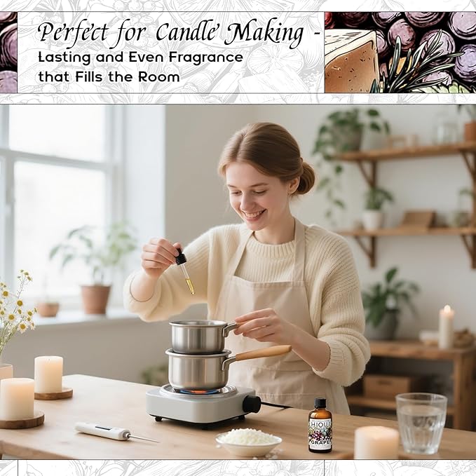 HIQILI Grape Fragrance Oil for Diffuser & Oil Burner, Fruity Scents for Making Candles, Hand Soap, Air Freshener, Long Lasting - 1 Fl Oz