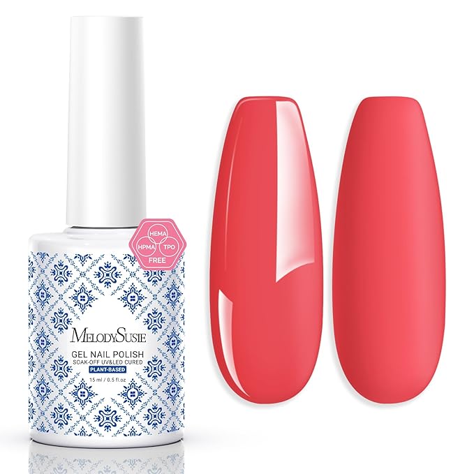 MelodySusie Fleurwee Plant Based Gel Nail Polish, Nail Polish Hema Free 21 Non Toxic Long Lasting No Chip Finger Toe Nail Art Manicure Salon DIY at Home Gifts for Women Watermelon Red P62