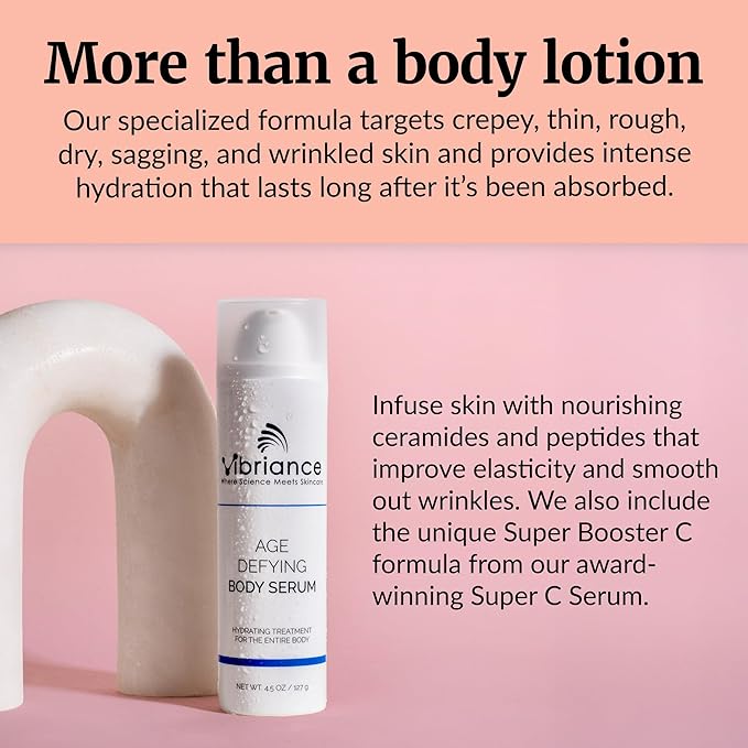 Vibriance Age Defying Body Serum, 4.5 fl oz - Anti Aging and Ultra Hydrating - Infused with Hyaluronic Acid - Fast-Absorbing Crepey Skin Corrector for Wrinkles, Dryness