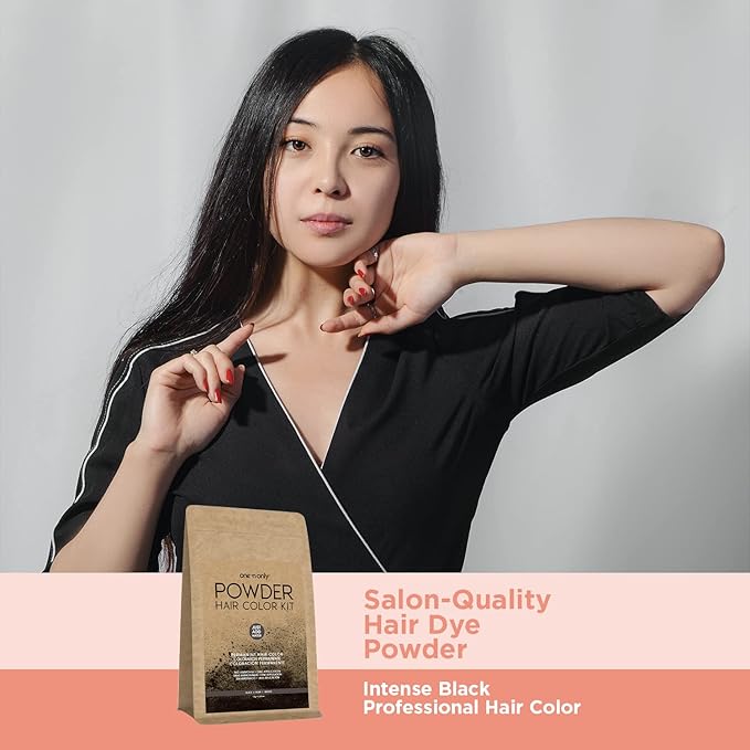One N' Only Powder Hair Color Kit, Black, Permanent Color in Single Application, 100% Gray Hair Coverage without Lift, Just Add Water - No Developer Needed, Vegan and Cruelty Free
