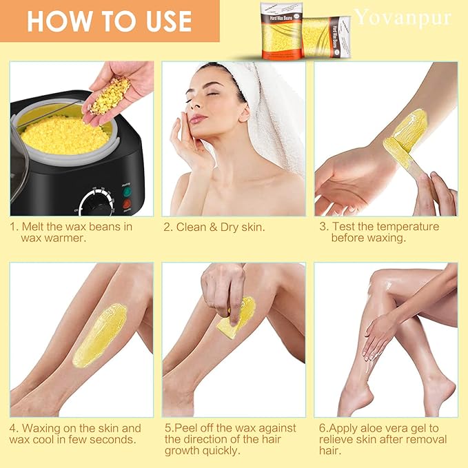 Hair Removal Wax Beads for Brazilian Waxing, Sensitive Skin - Face, Eyebrow, Legs At Home - 300g (10 Oz) with 10 Pearl Wax Sticks (Honey)