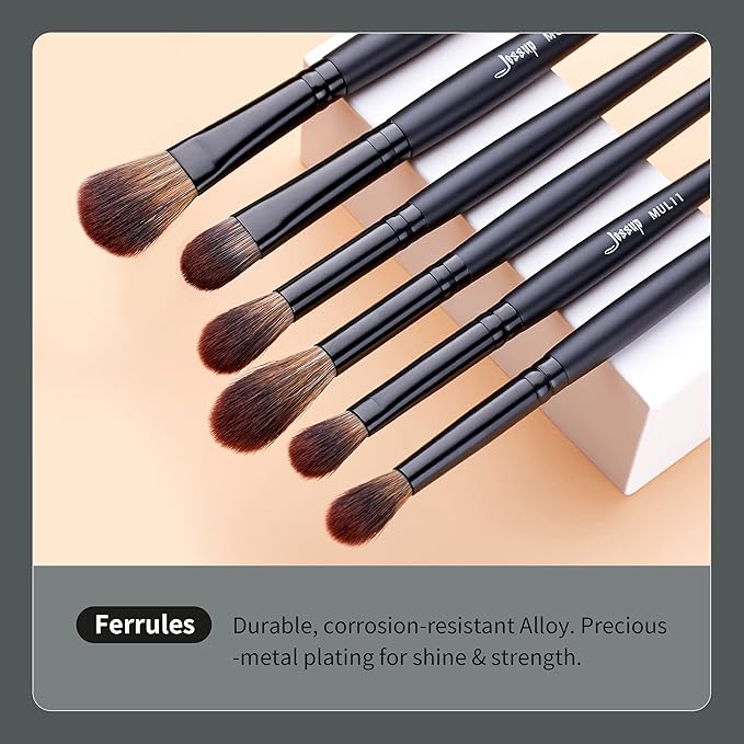 Jessup Eye Brushes Set, Vegan Makeup Brushes with Concealer Powder Eyeshadow Blending Eyeliner Spoolie Brush, 16pcs Premium Synthetic Black Cosmetic Brush T272