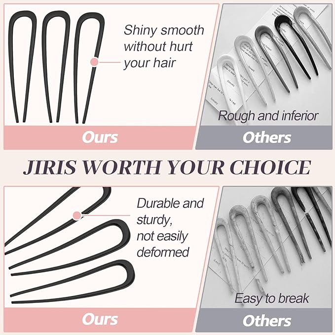 2PCS 5.5Inch French Hair Pins Large U-Shaped Pins for Women and Girls Fashion Metal Hair Pin French Twist Hair Pins for Buns, Updos,Stylish and Functional(set3-black)