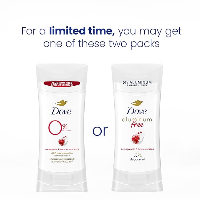 Dove Aluminum Free Deodorant for Women 4 Count Pomegranate and Lemon Verbena 72 hour odor protection 2.6 oz
